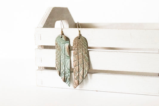 Leather Earrings / Fringe / Ombre Gator