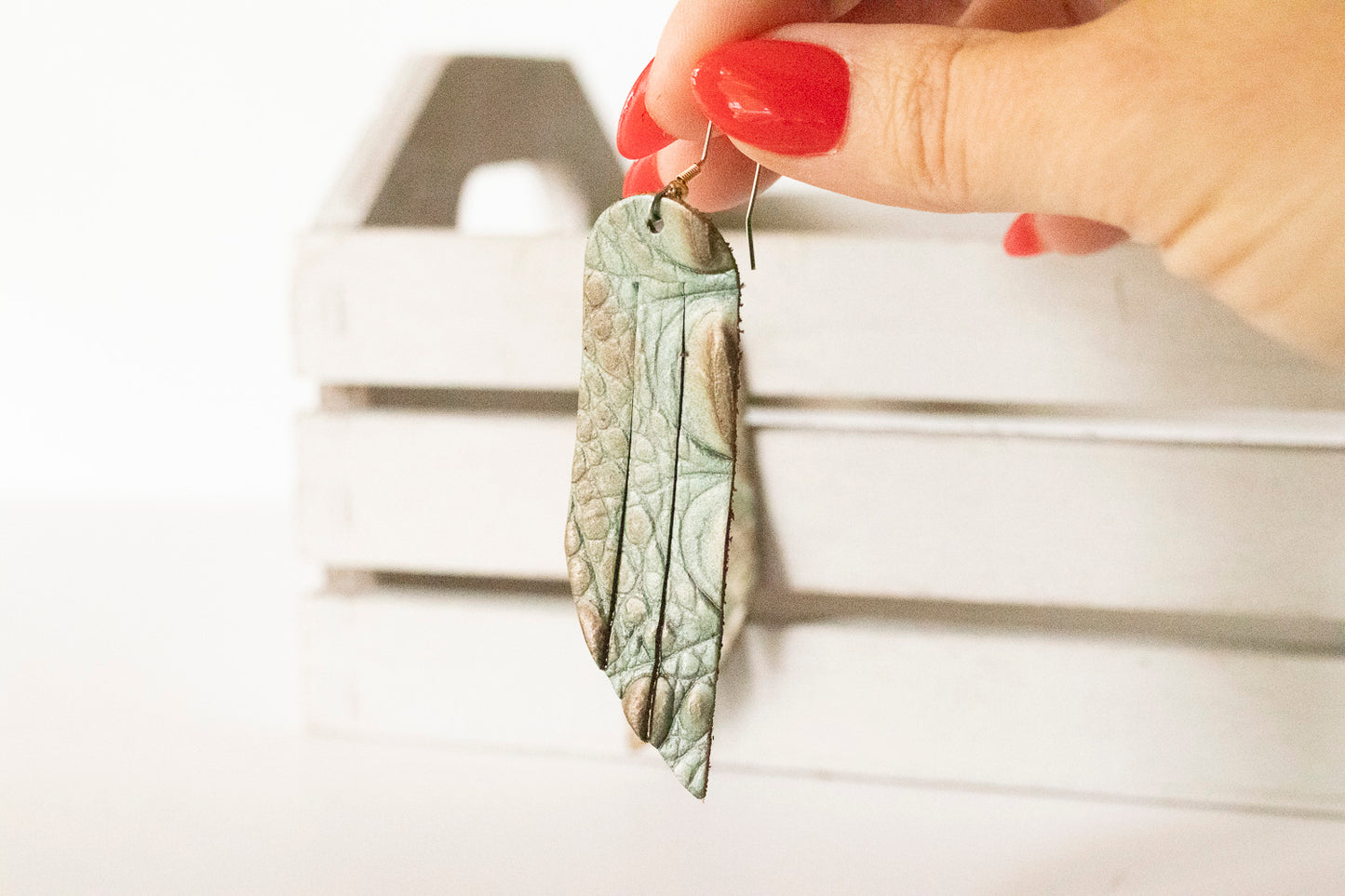 Leather Earrings / Fringe / Ombre Gator