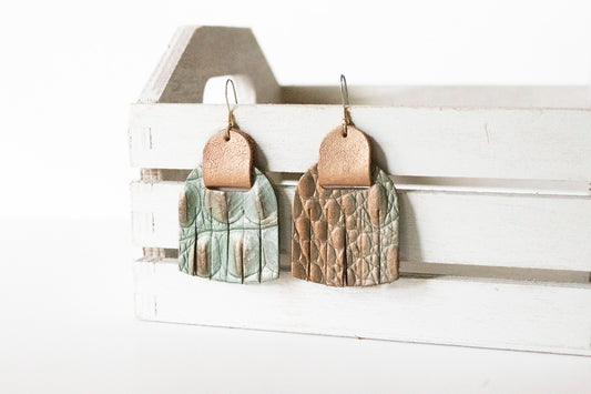 Leather Earrings / Fringies / Ombre Gator & Latte Shimmer