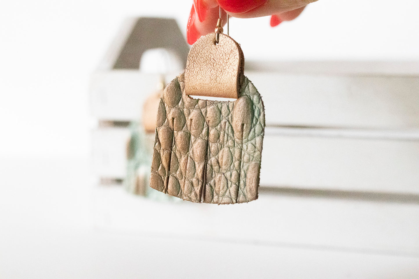 Leather Earrings / Fringies / Ombre Gator & Latte Shimmer