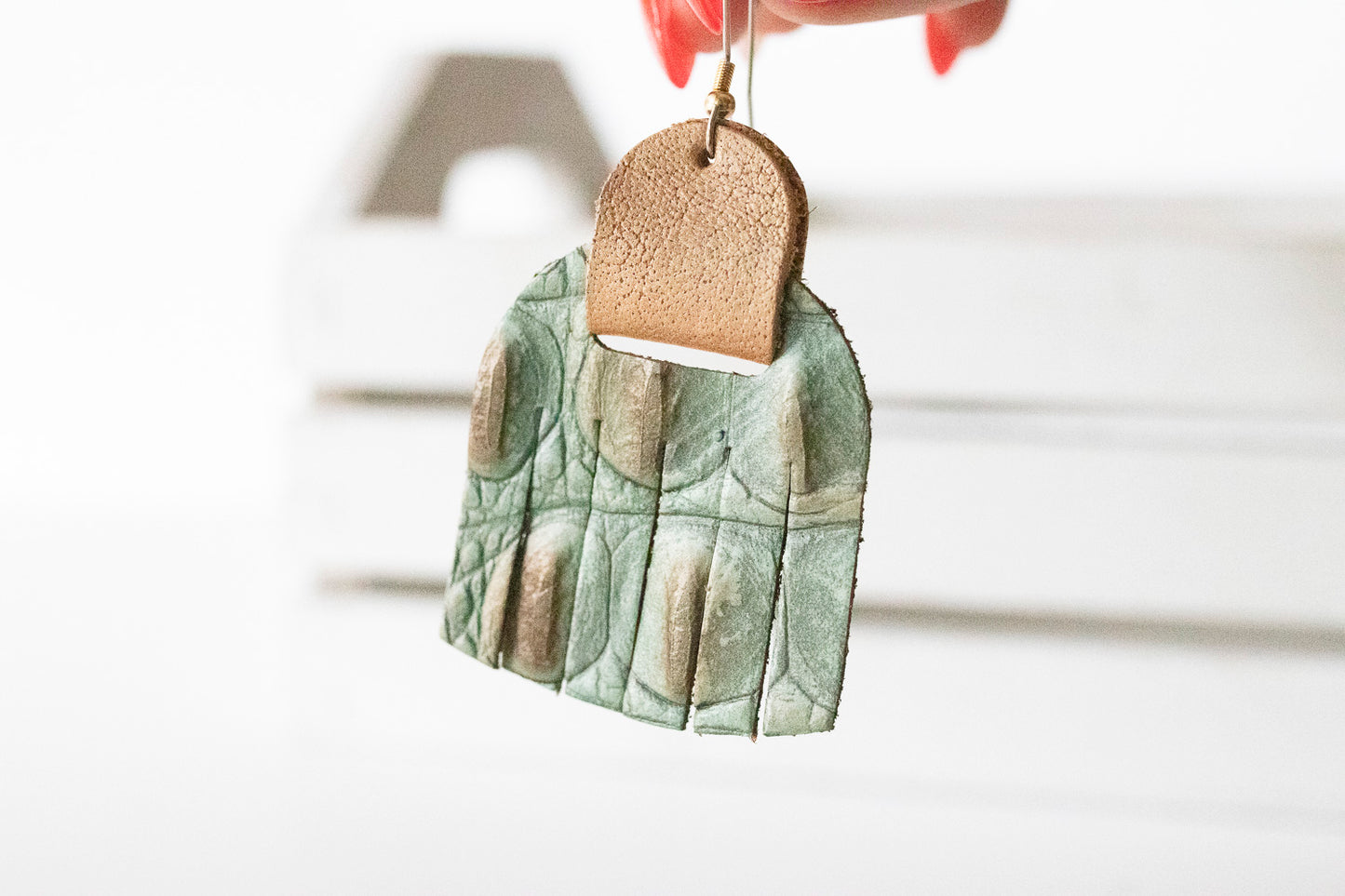 Leather Earrings / Fringies / Ombre Gator & Latte Shimmer