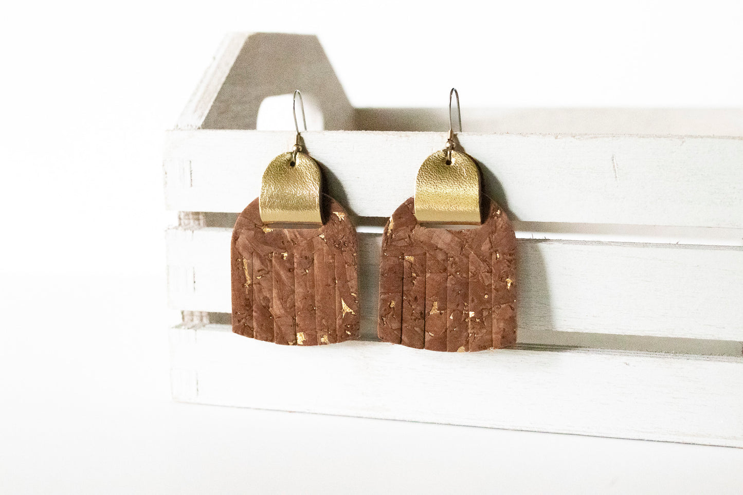 Leather Earrings / Fringies / Gingerbread Cork & Metallic Gold