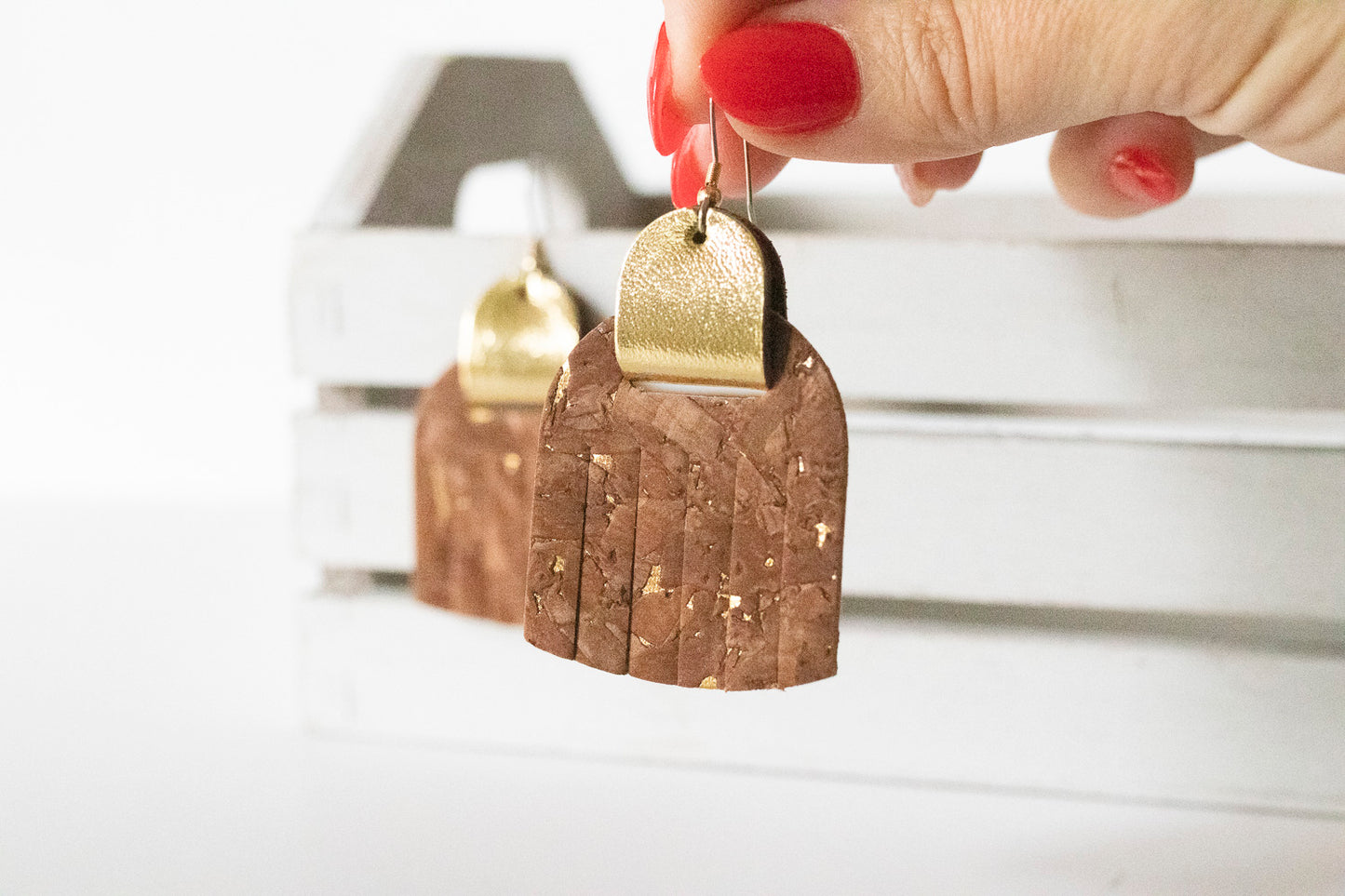 Leather Earrings / Fringies / Gingerbread Cork & Metallic Gold