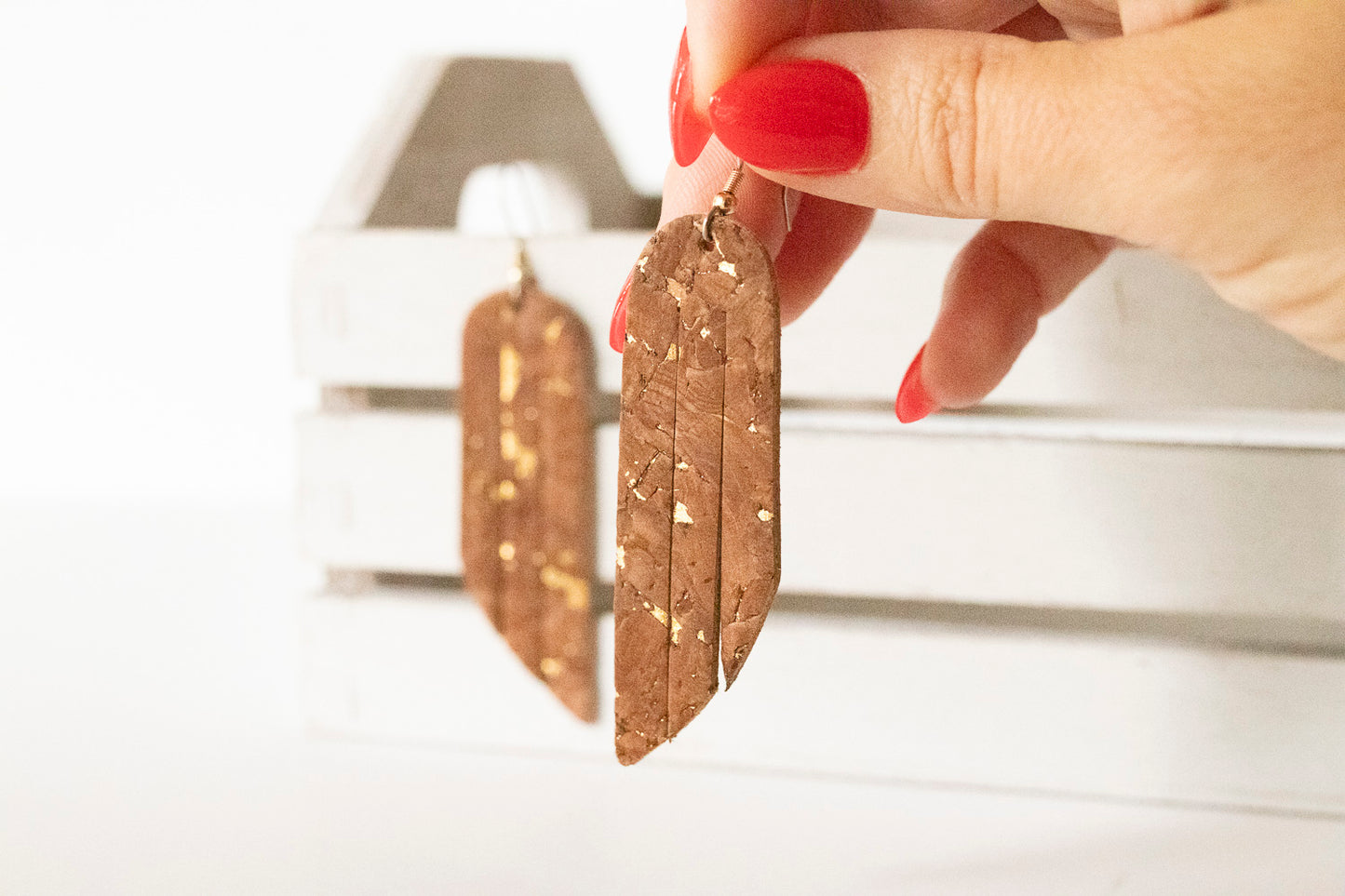 Leather Earrings / Fringe / Gingerbread Cork