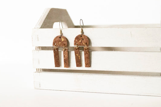 Leather Earrings / Mini Sunrays / Gingerbread Cork