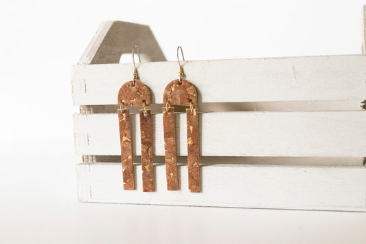 Leather Earrings / Sunrays / Gingerbread Cork