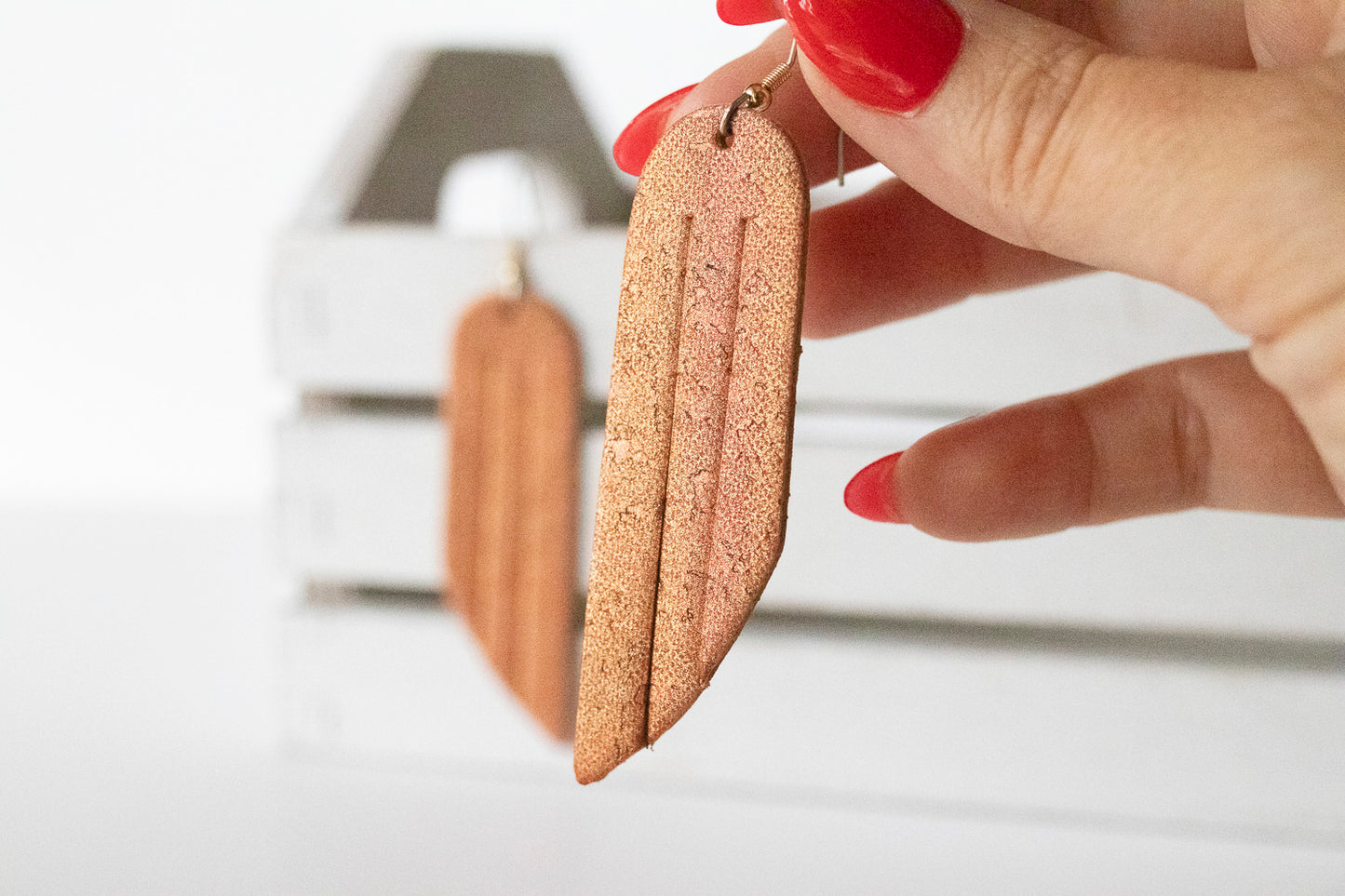 Leather Earrings / Fringe / Spiced Cider Cork
