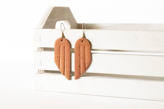 Leather Earrings / Mini Fringe / Spiced Cider Cork