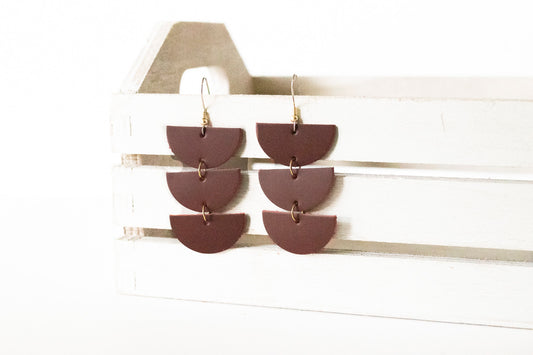 Leather Earrings / Tri Luna / Smooth Sangria