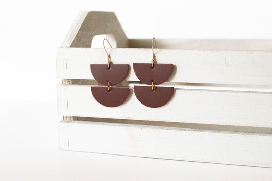Leather Earrings / Demi Luna / Smooth Sangria