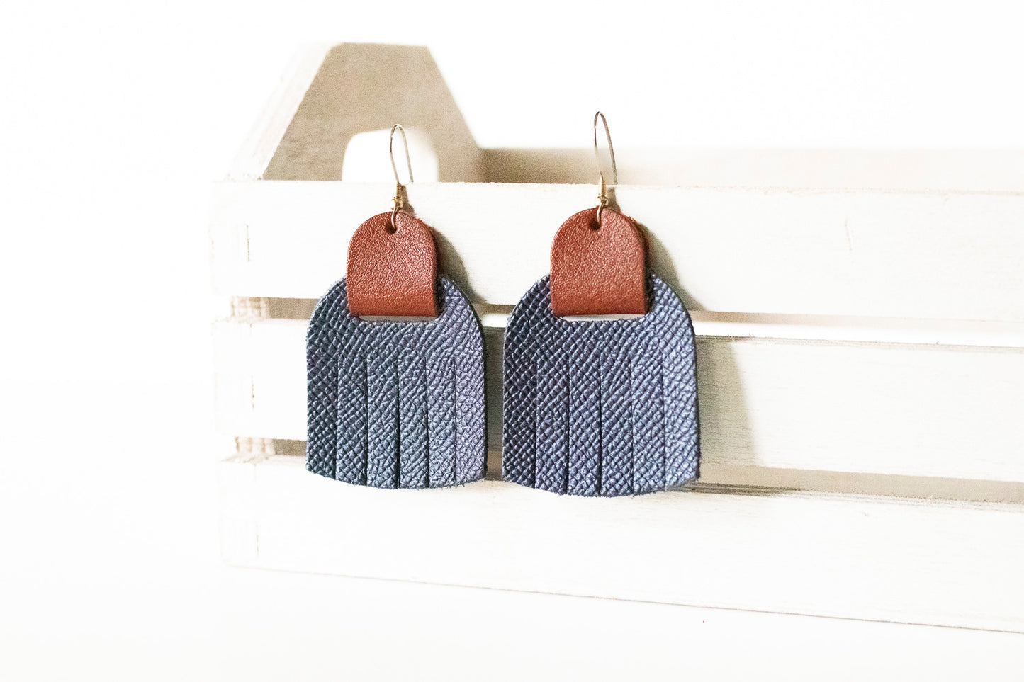 Leather Earrings / Fringies / Sapphire Shimmer & Ground Cinnamon