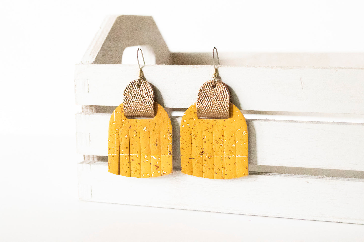 Leather Earrings / Fringies / Sunglow Cork & Copper Bronze