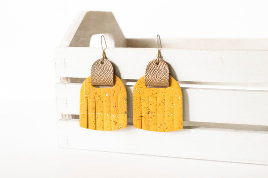 Leather Earrings / Fringies / Sunglow Cork & Copper Bronze