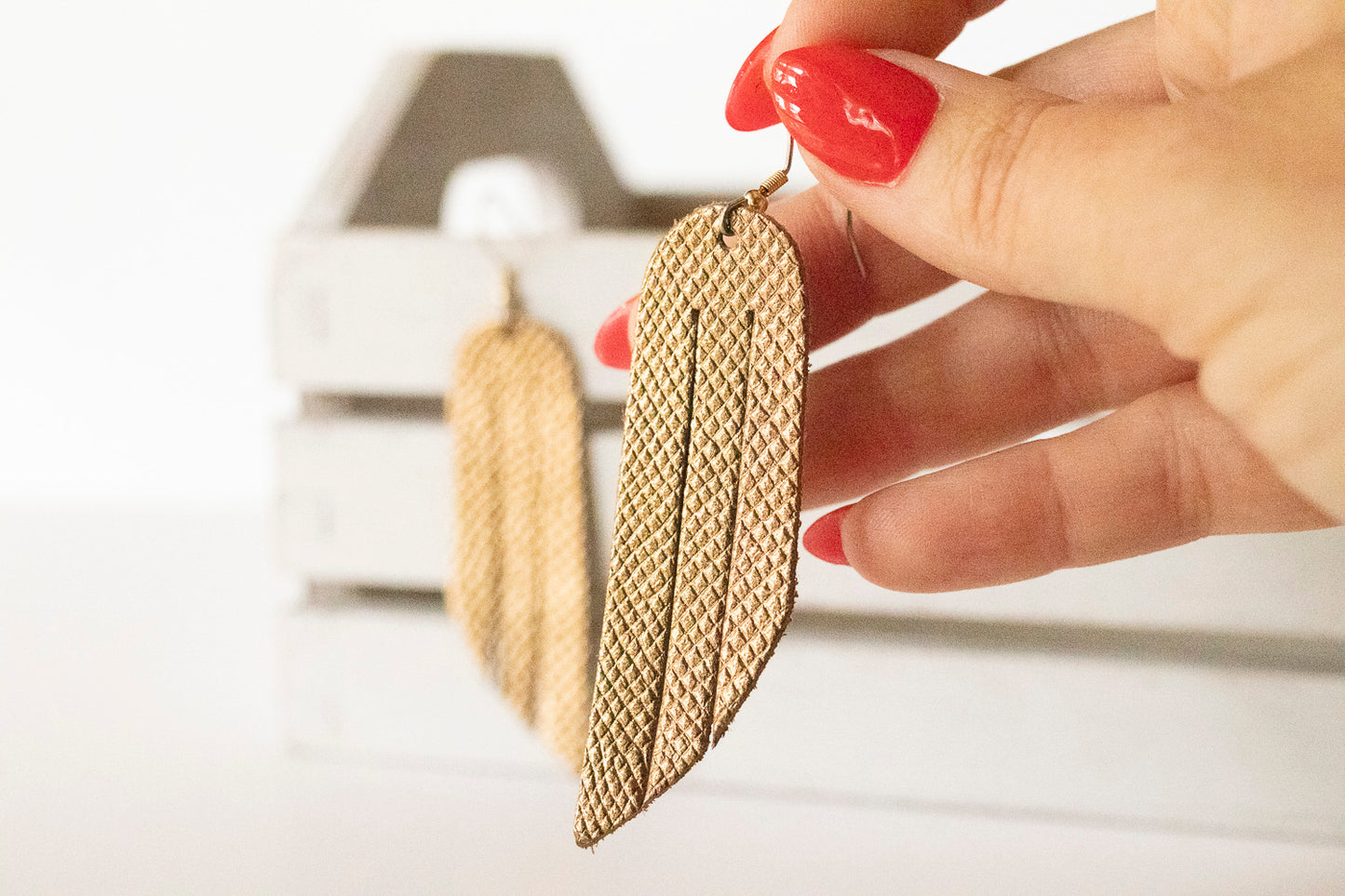 Leather Earrings / Fringe / Copper Bronze