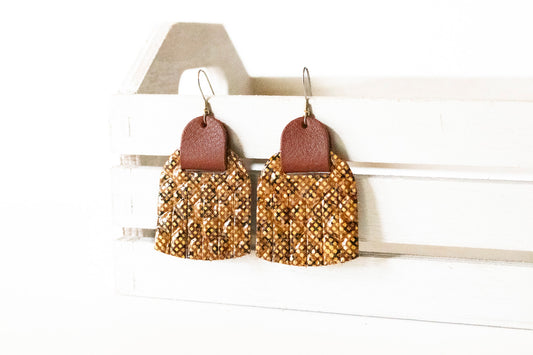 Leather Earrings / Fringies / Honeycomb & Ground Cinnamon