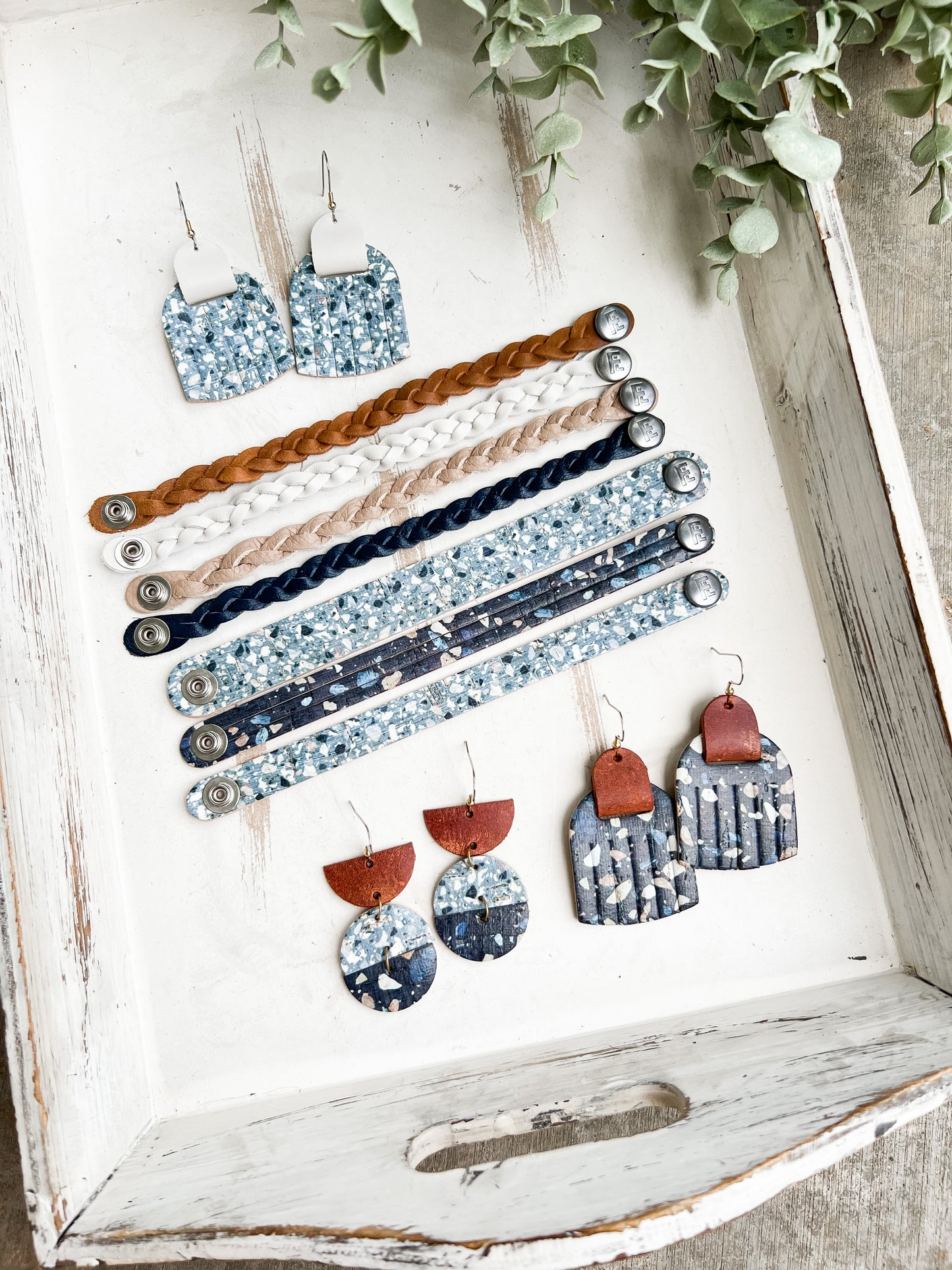 Leather Earrings / Fringies / Dark Terrazzo Cork & Clay