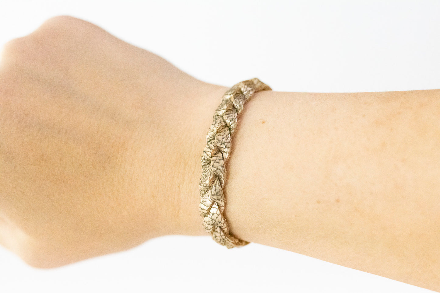 Braided Leather Bracelet / Antique Gold