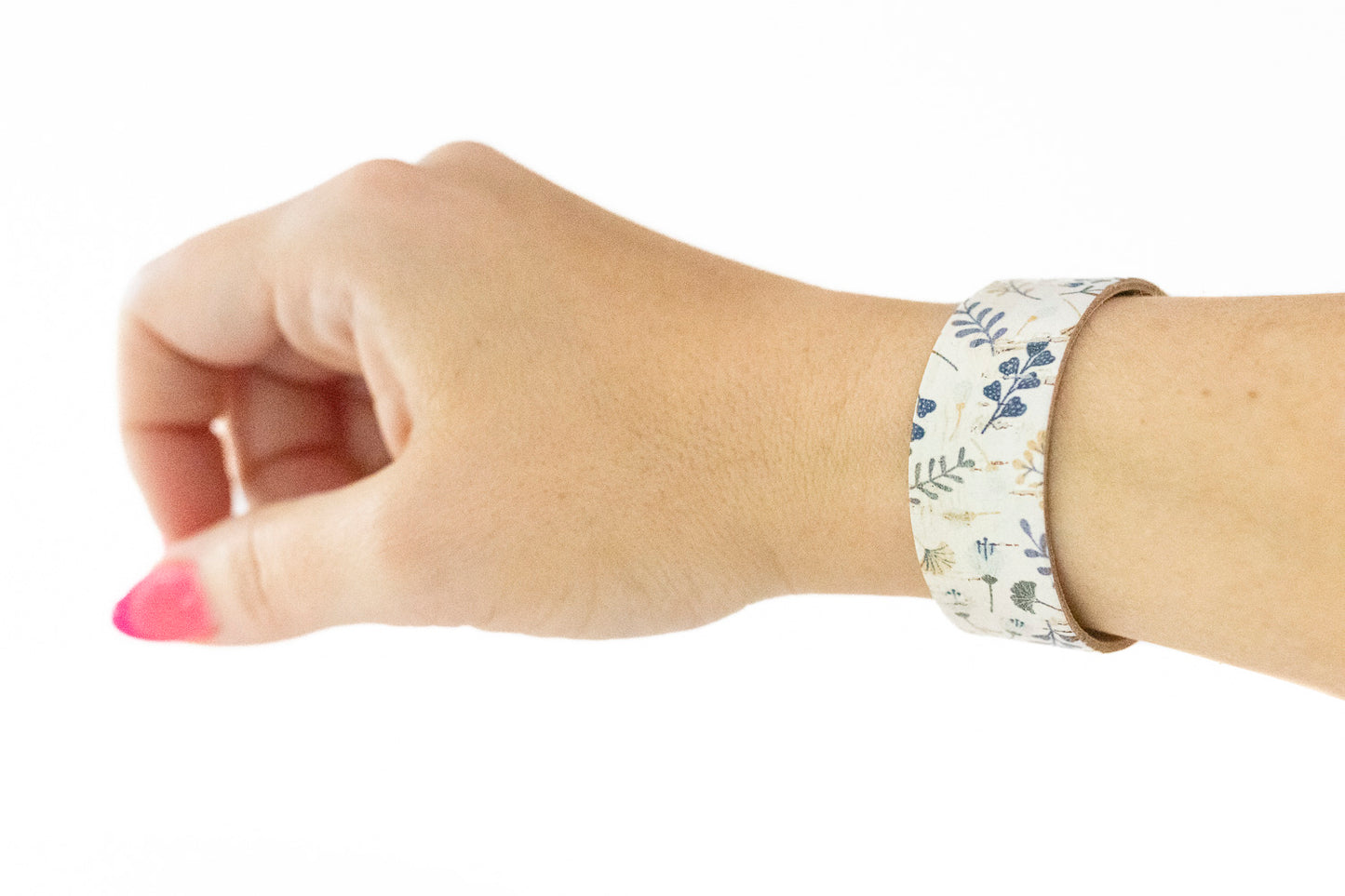 Leather Bracelet / Slim Cuff / Cottage Floral Cork