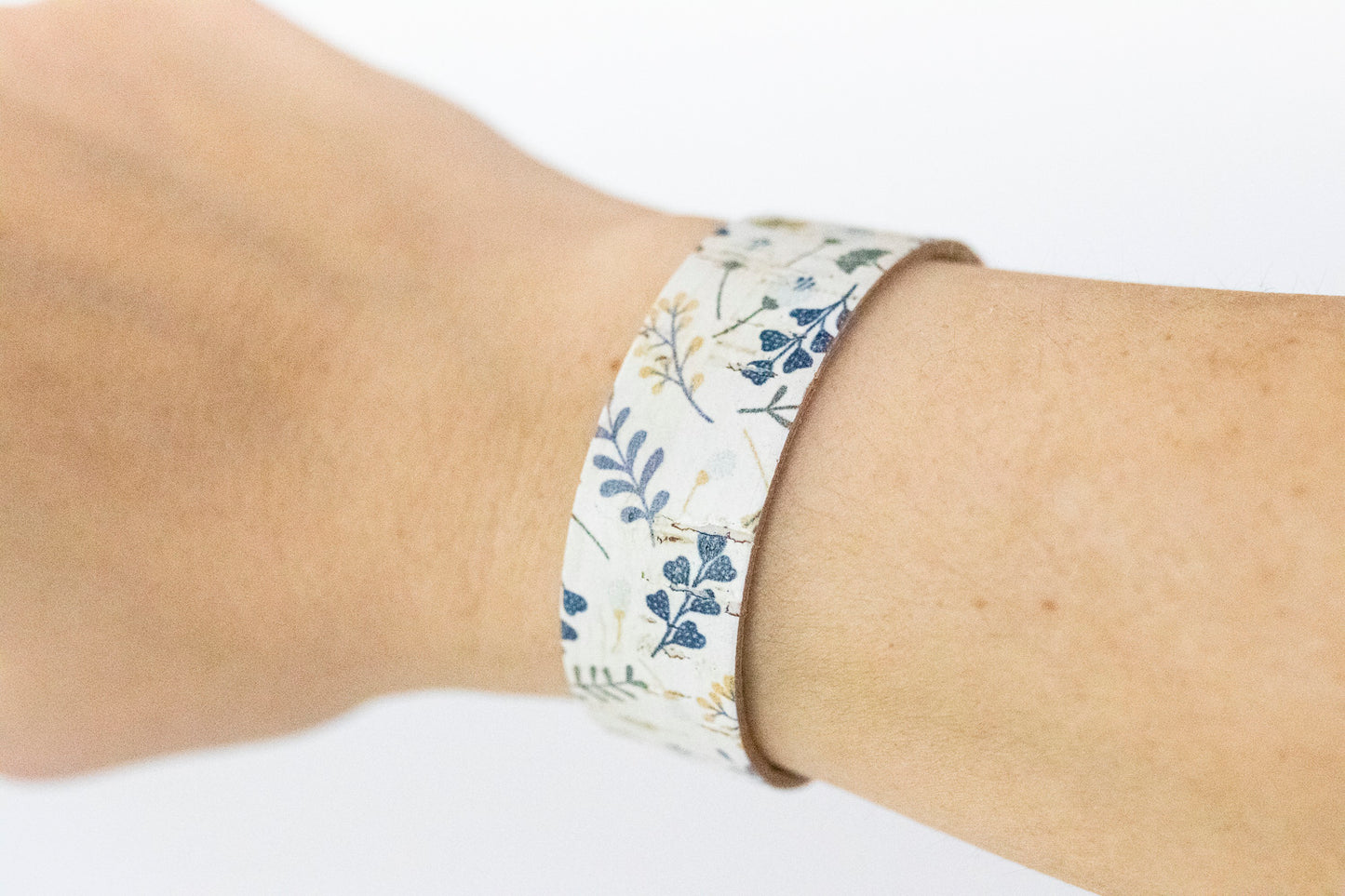 Leather Bracelet / Slim Cuff / Cottage Floral Cork