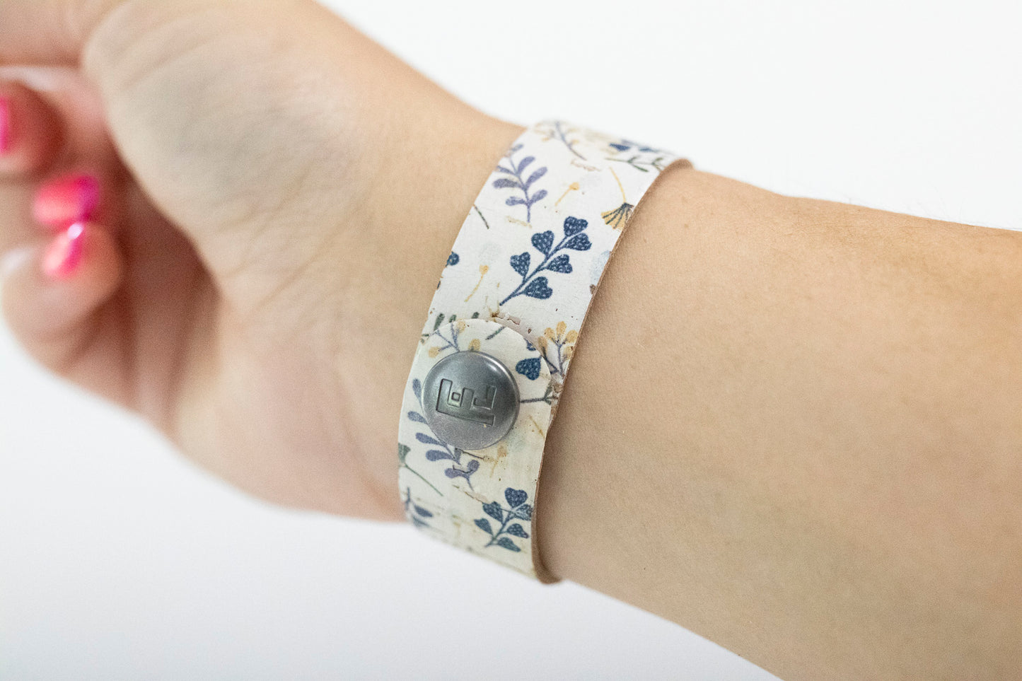 Leather Bracelet / Slim Cuff / Cottage Floral Cork