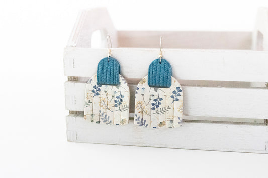 Leather Earrings / Fringies / Cottage Floral Cork