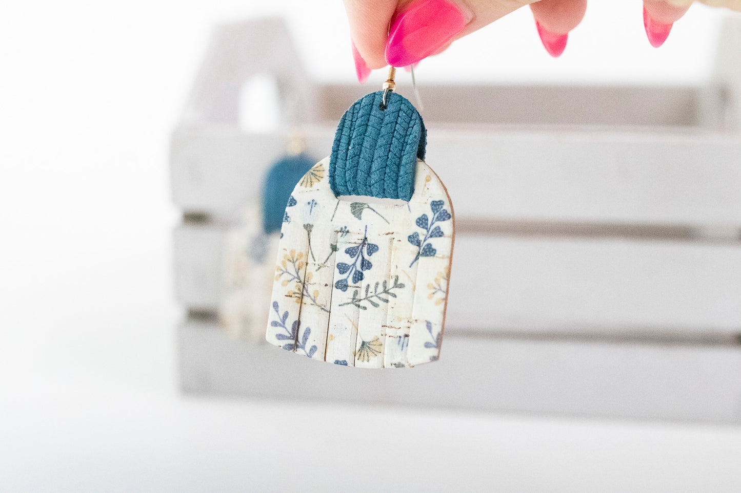 Leather Earrings / Fringies / Cottage Floral Cork