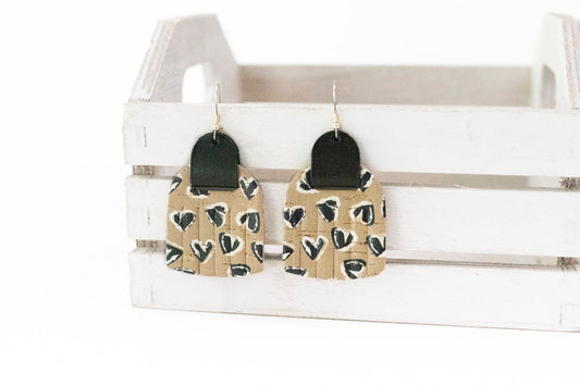 Leather Earrings / Fringies / Mocha Hearts Cork