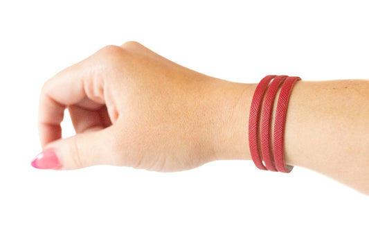 Leather Bracelet / Ultra Skinny Sliced Cuff / Cherry