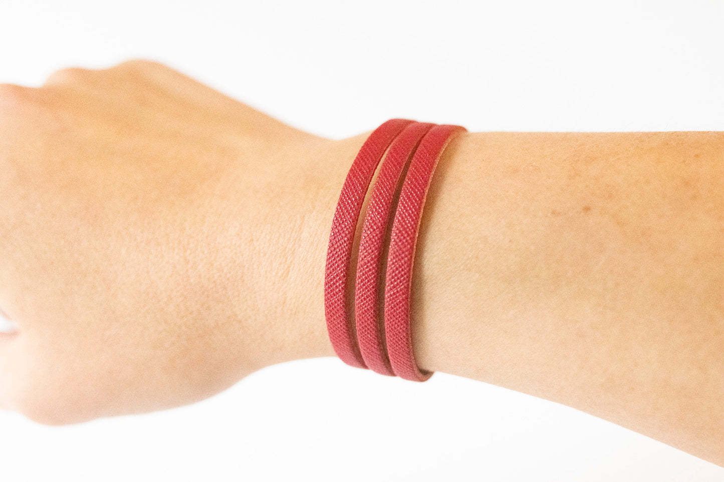 Leather Bracelet / Ultra Skinny Sliced Cuff / Cherry