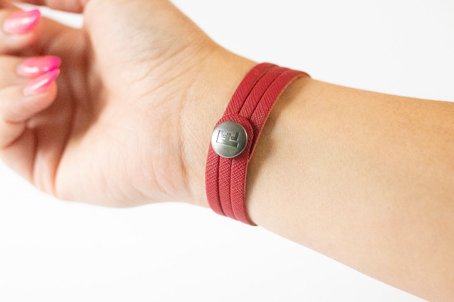 Leather Bracelet / Ultra Skinny Sliced Cuff / Cherry