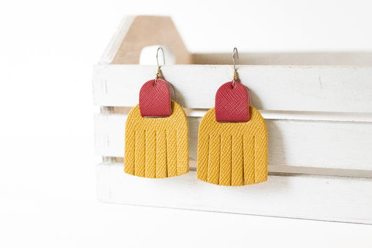 Leather Earrings / Fringies / Honey Wheat & Cherry