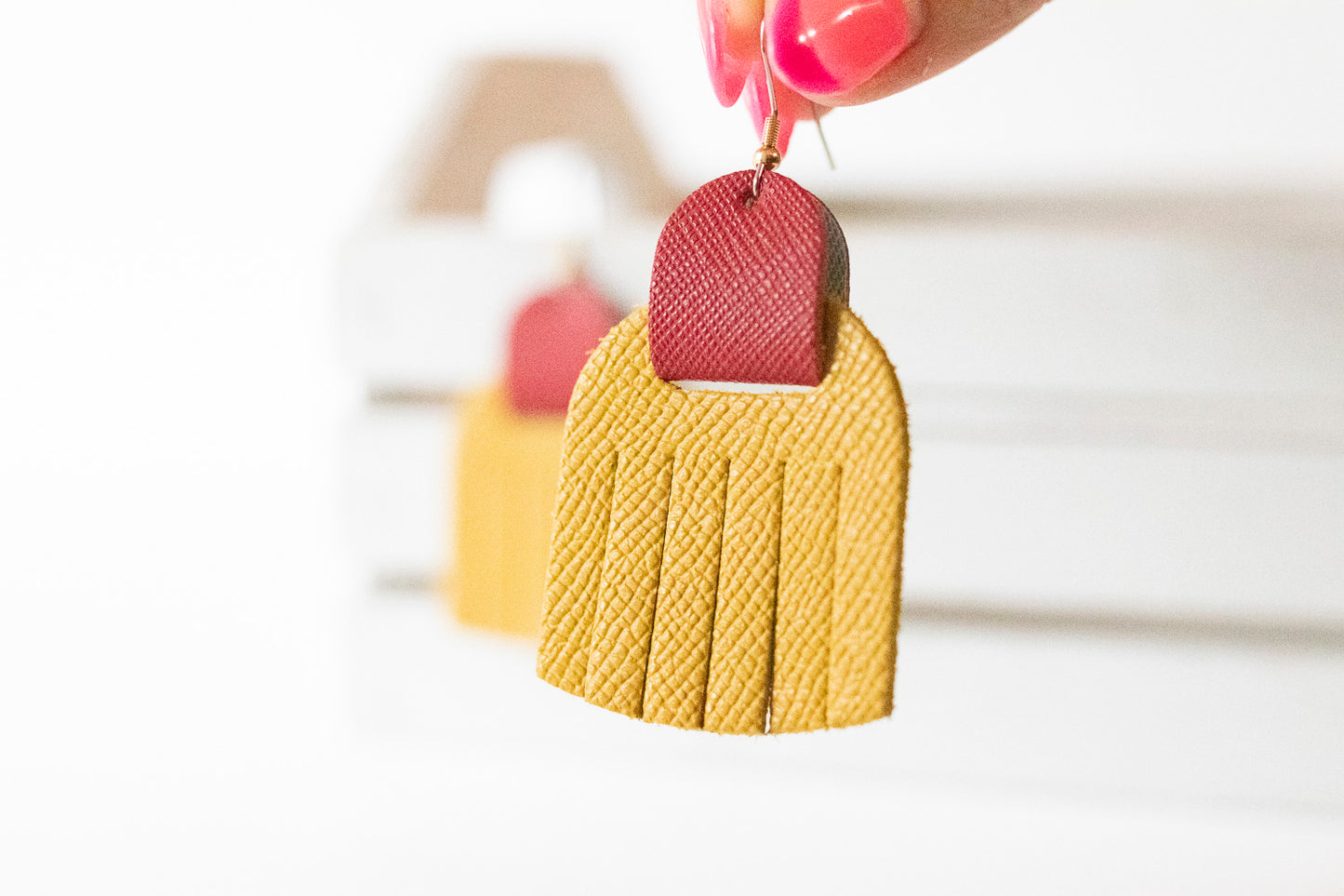 Leather Earrings / Fringies / Honey Wheat & Cherry