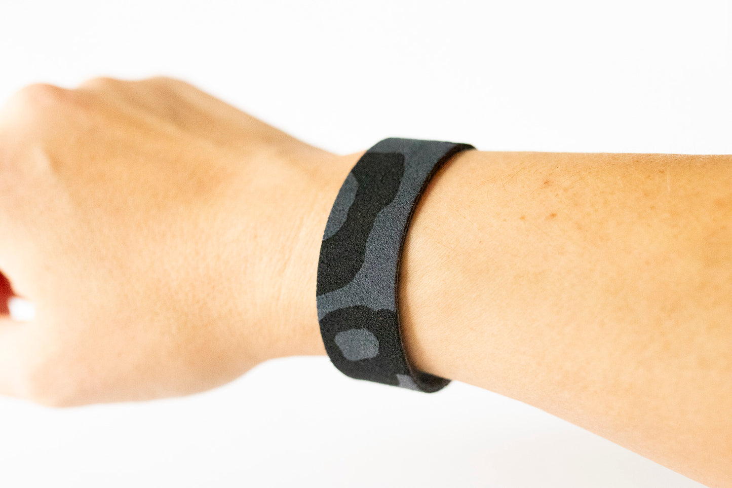 Leather Bracelet / Slim Cuff / Black Leopard Suede