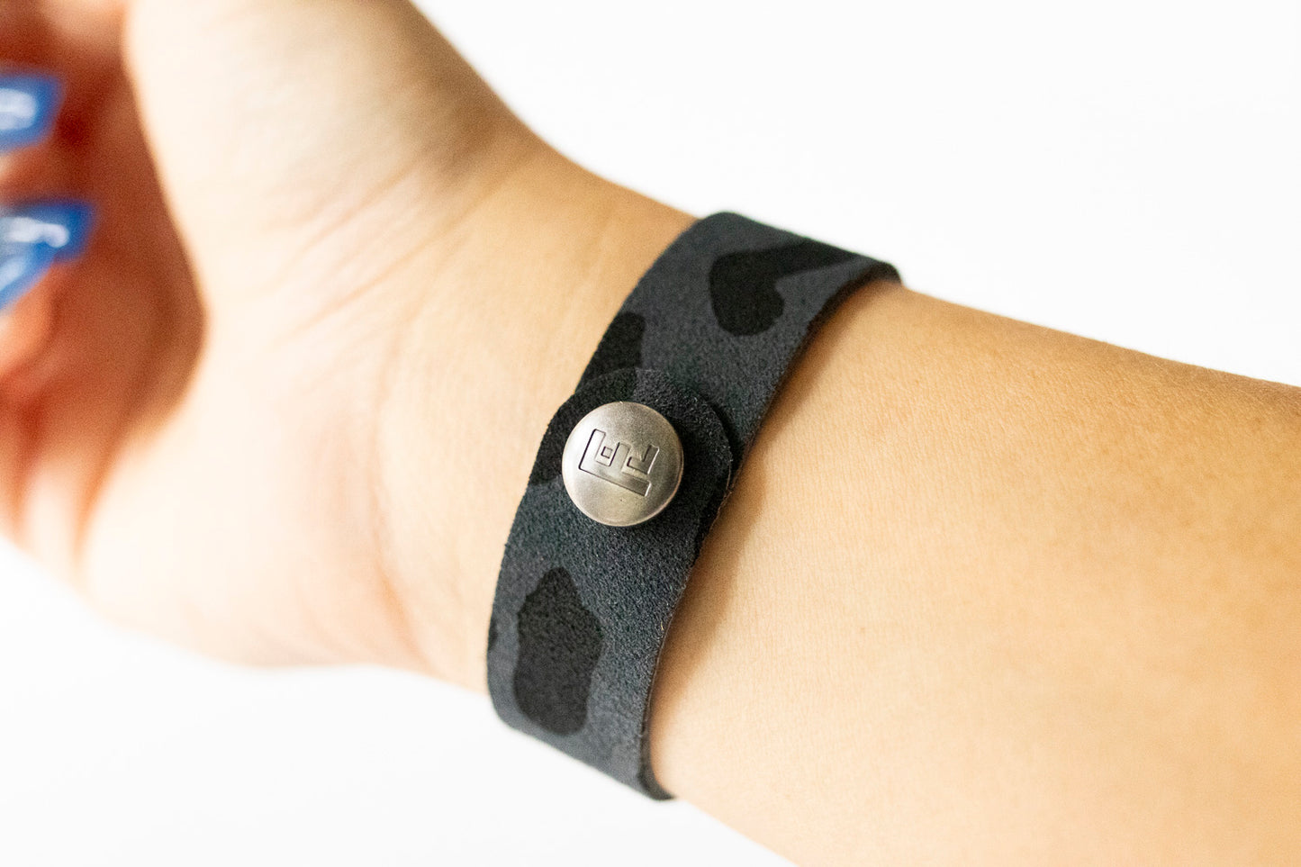 Leather Bracelet / Slim Cuff / Black Leopard Suede