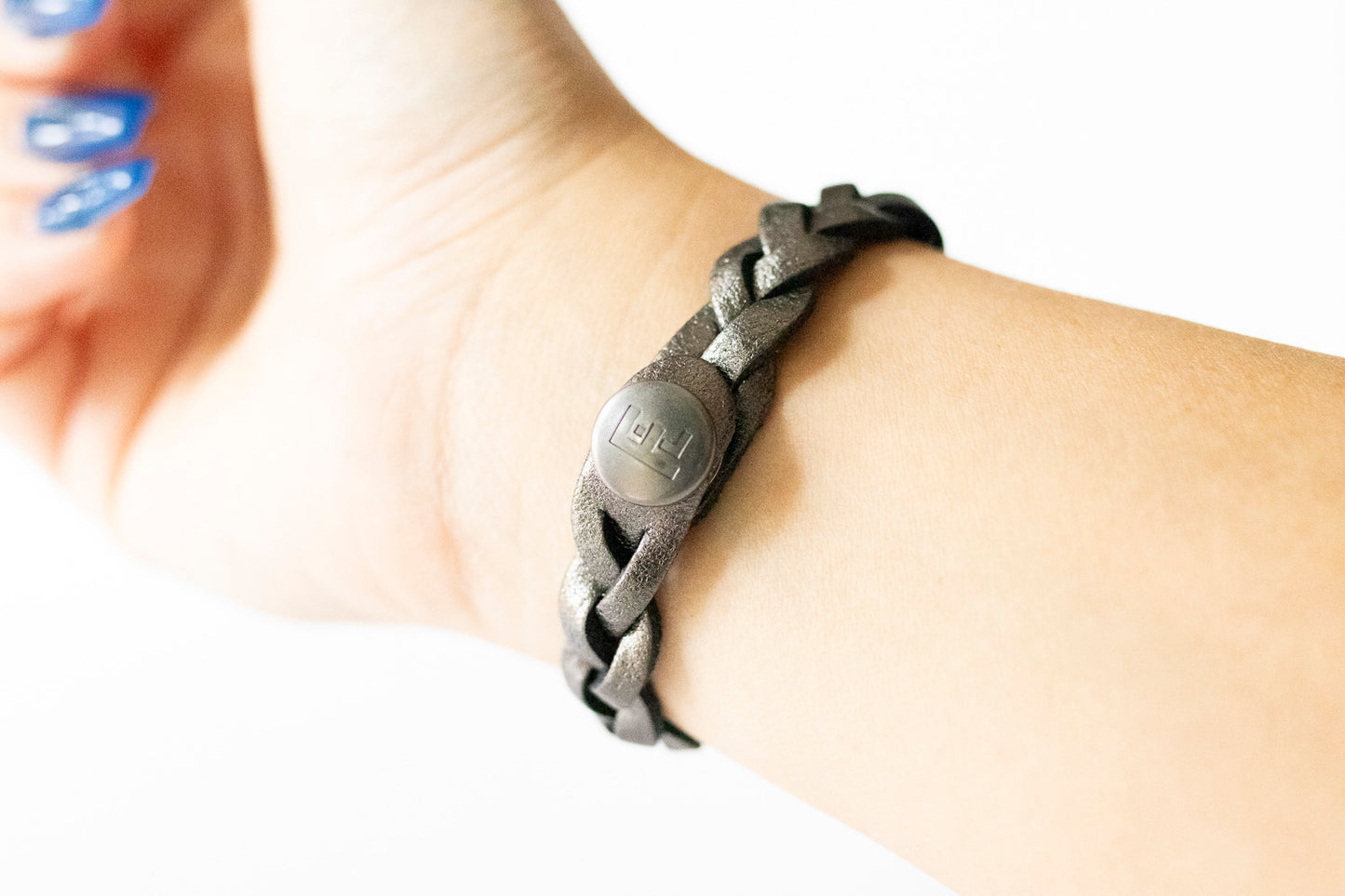 Braided Leather Bracelet / Charcoal Shimmer