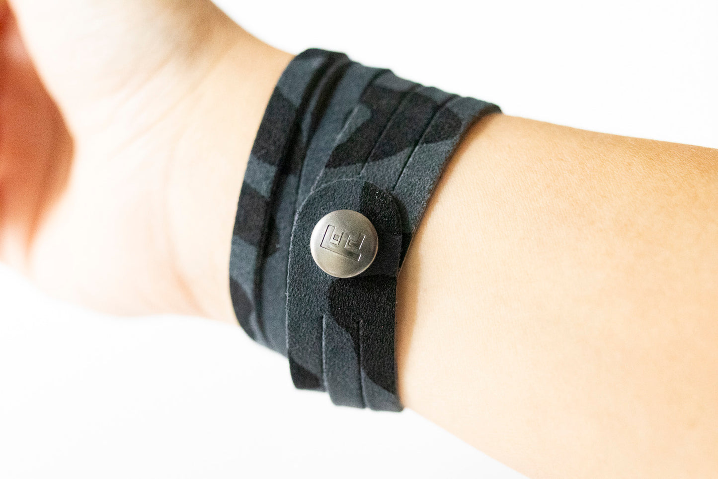 Leather Bracelet / Skinny Sliced Wrap Cuff / Black Leopard Suede