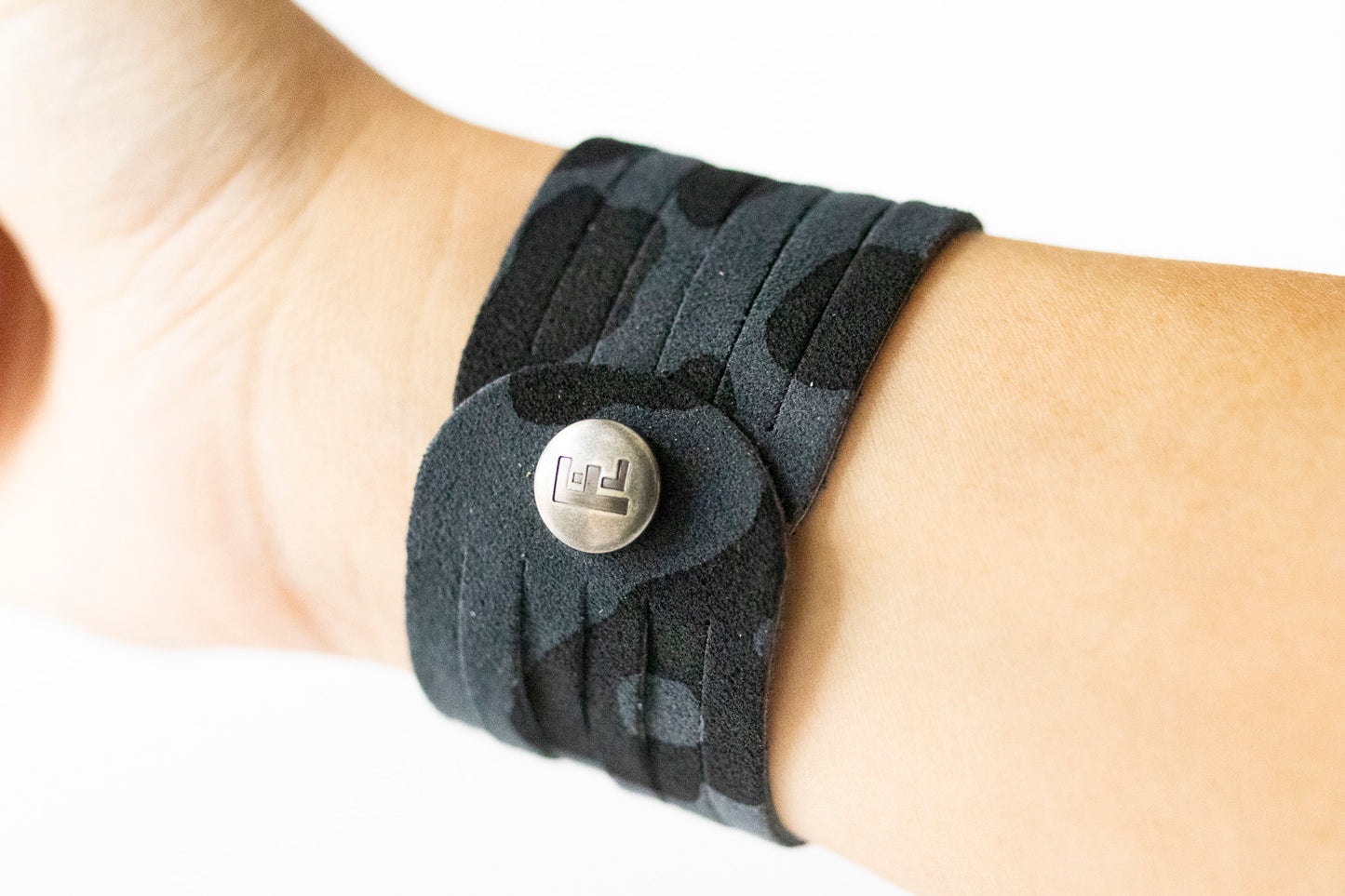 Leather Bracelet / Original Sliced Cuff / Black Leopard Suede
