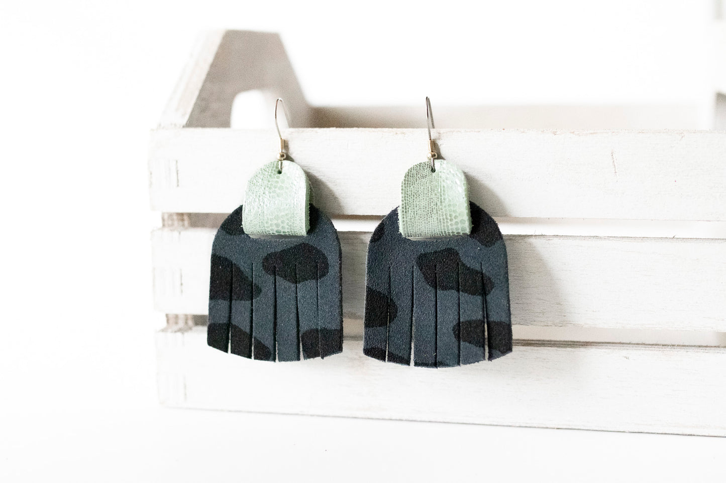 Leather Earrings / Fringies / Black Leopard Suede