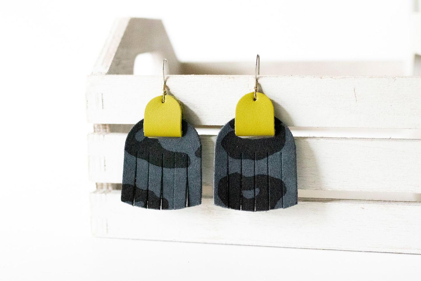 Leather Earrings / Fringies / Black Leopard Suede
