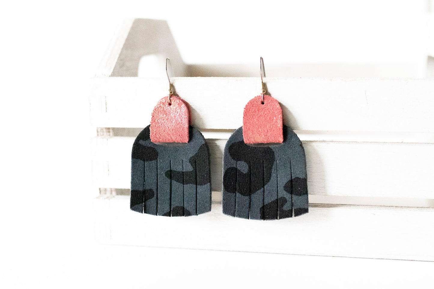 Leather Earrings / Fringies / Black Leopard Suede