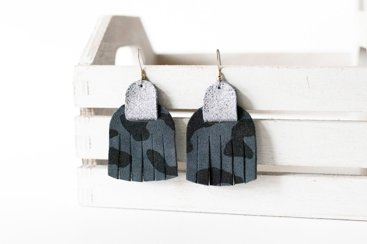 Leather Earrings / Fringies / Black Leopard Suede