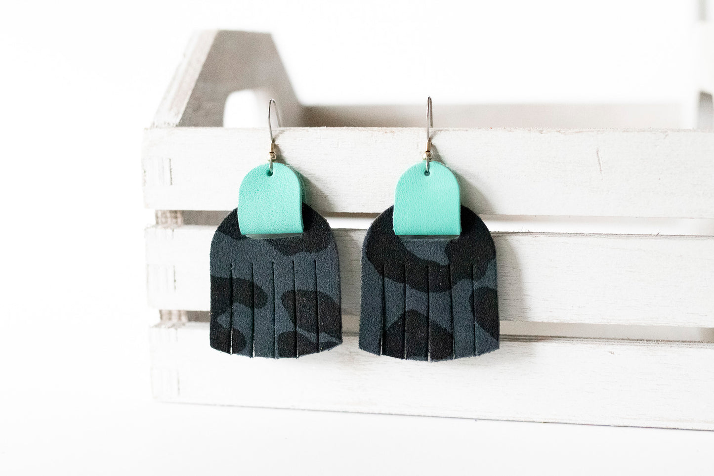 Leather Earrings / Fringies / Black Leopard Suede