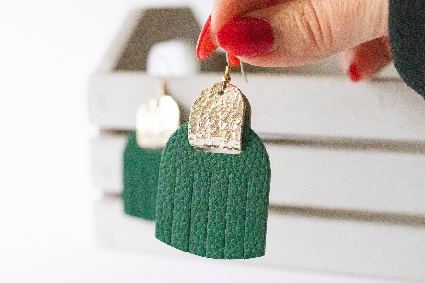 Leather Earrings / Fringies / Winter Pine