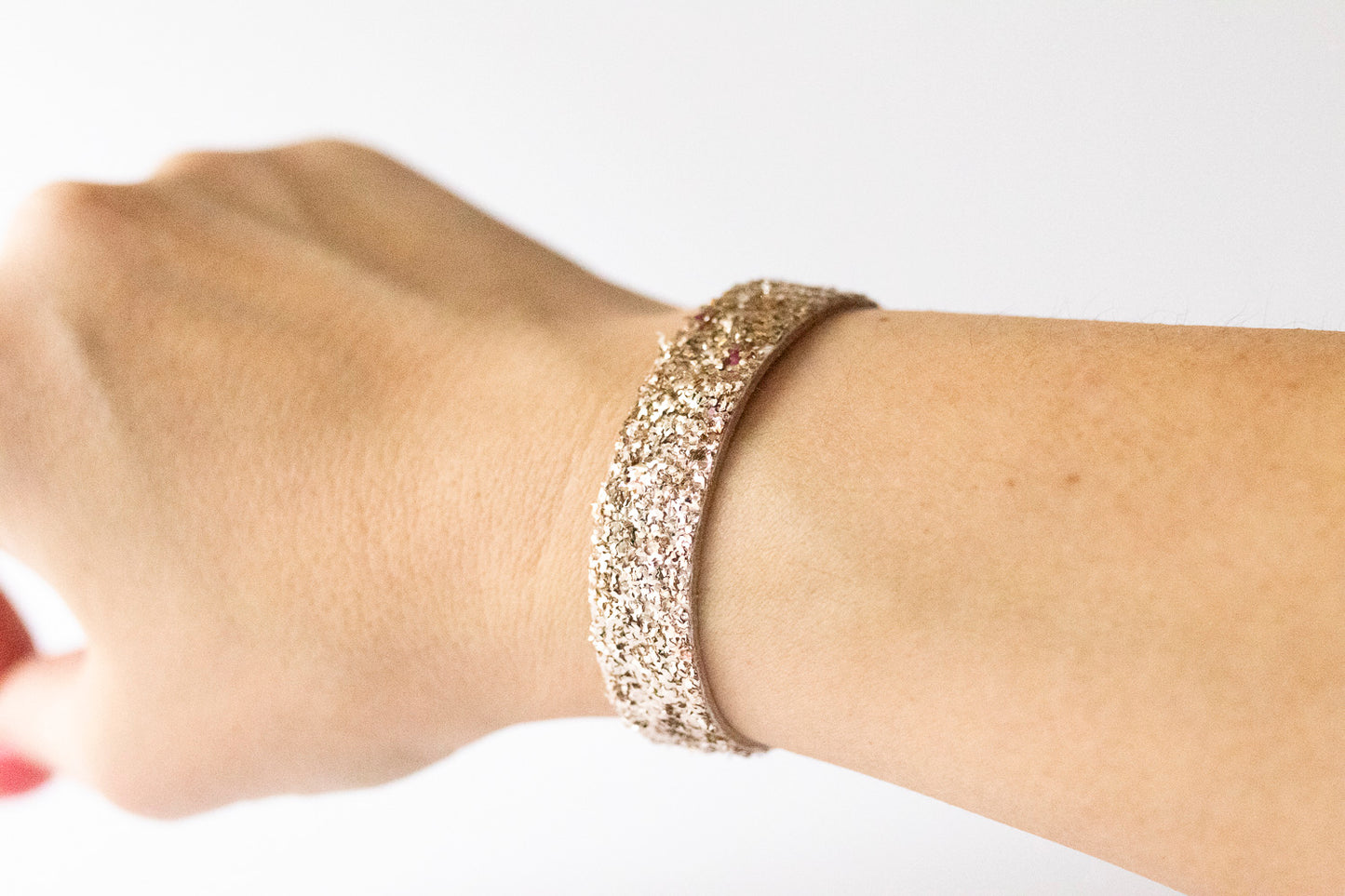 Leather Bracelet / Skinny Slim Cuff / Chunky Glitter