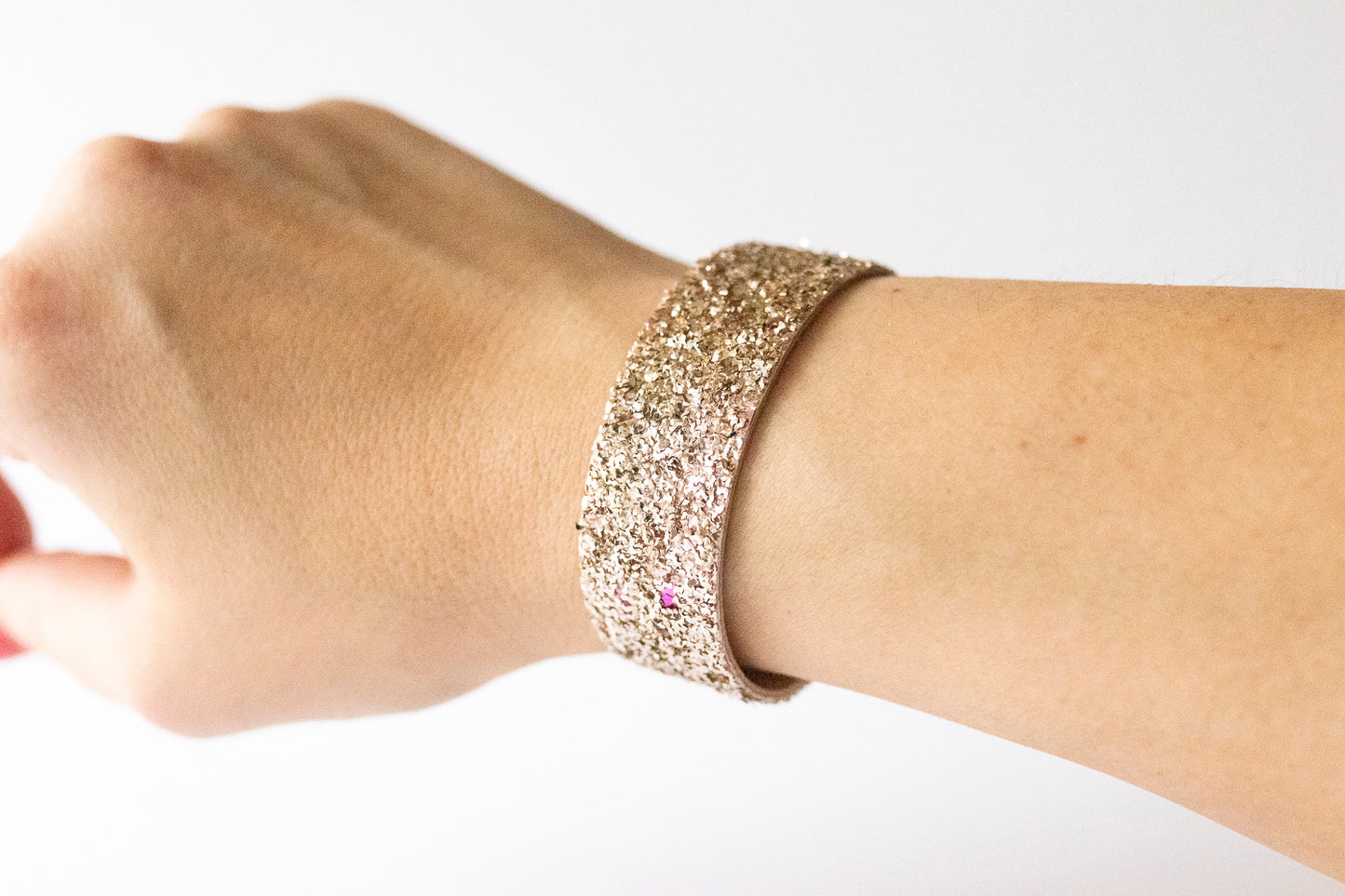 Leather Bracelet / Slim Cuff / Chunky Glitter
