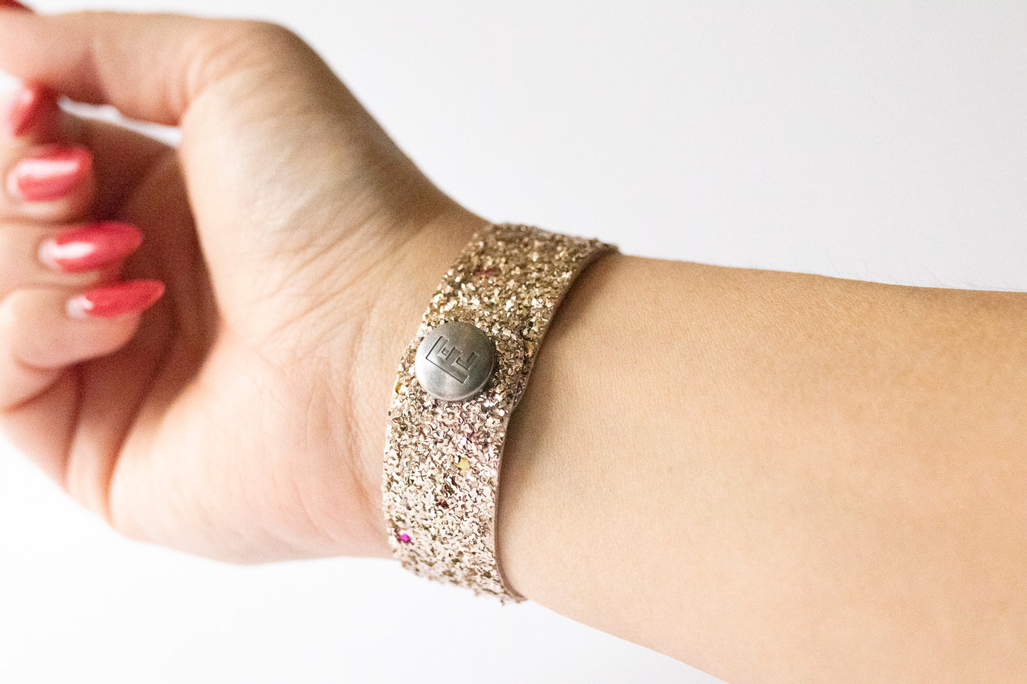 Leather Bracelet / Slim Cuff / Chunky Glitter