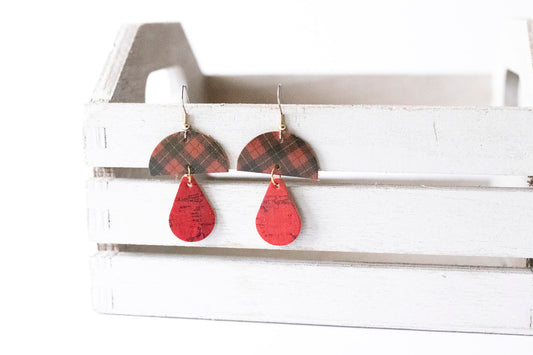 Leather Earrings / Mushrooms / Tartan