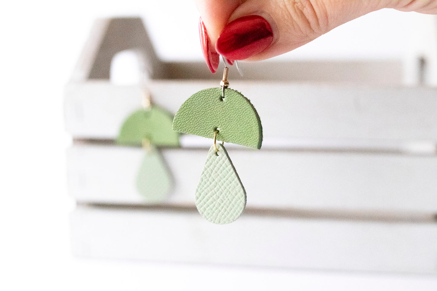 Leather Earrings / Mushrooms / Matcha