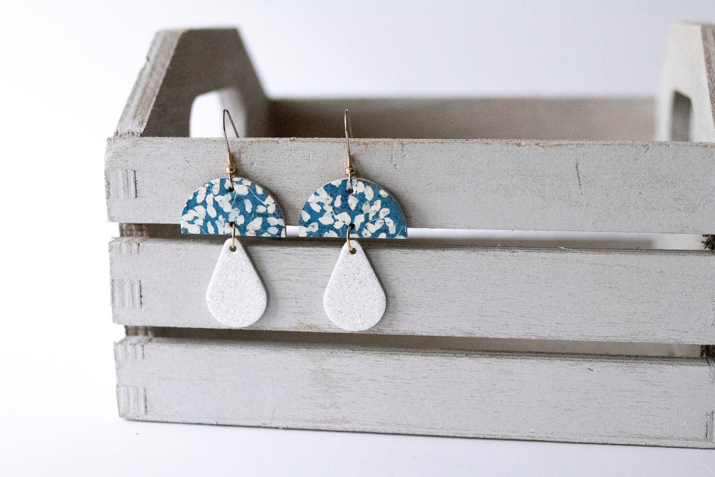 Leather Earrings / Mushrooms / Snow Sparkle