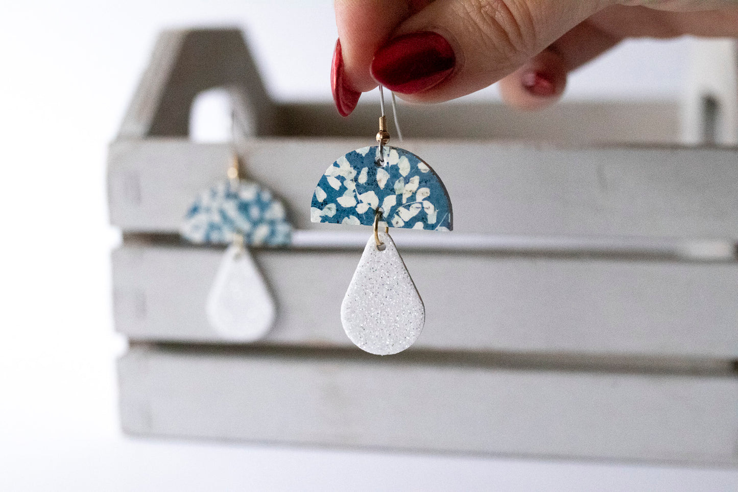 Leather Earrings / Mushrooms / Snow Sparkle